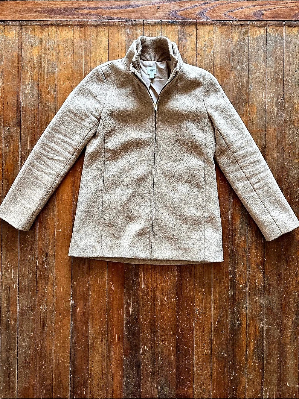 J.Crew Wool Blend Zip Front Jacket Coat Camel Taupe Size 0